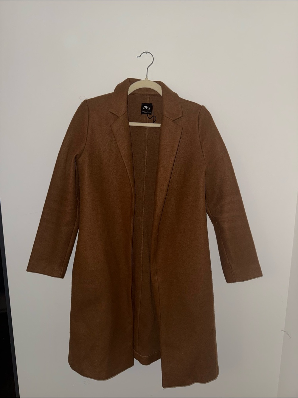 Zara Brown Open-Front Long Trench Coat